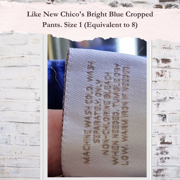 Final Price Drop EUC Chico's Bright Blue Cropped Pants. Size 1 (Equivalent to 8) - Picture 7 of 7